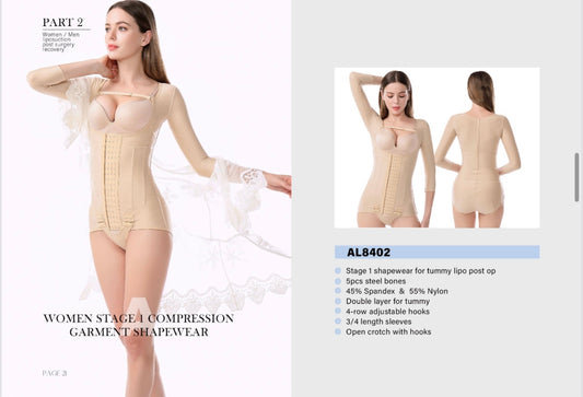 AL8402 – Faja post lipo abdomen Stage 1 con mangas ¾